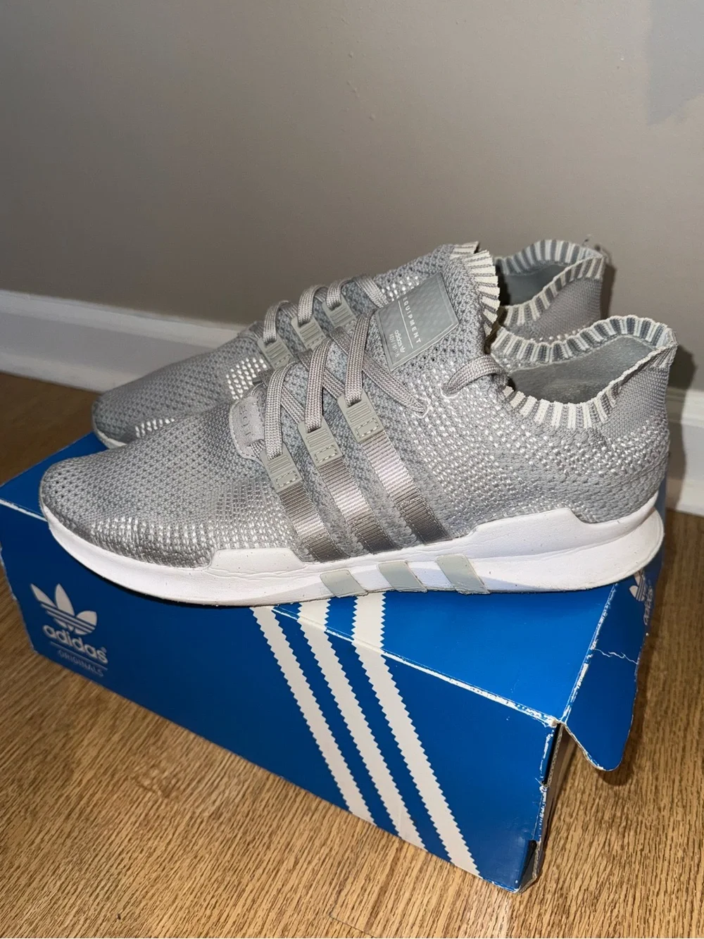 adidas men’s Grey Knit Slip-On Sneakers